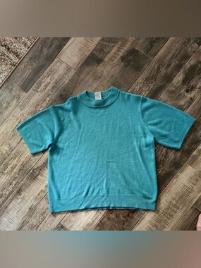 Sag Harbor Teal Crewneck Short-Sleeve Sweater
